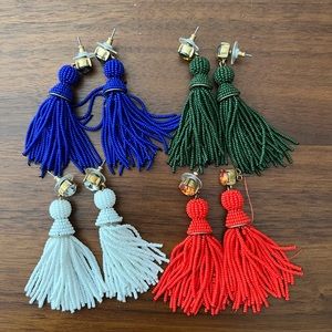 Lot of four Ann Taylor beaded tassel earrings and one matching necklace.